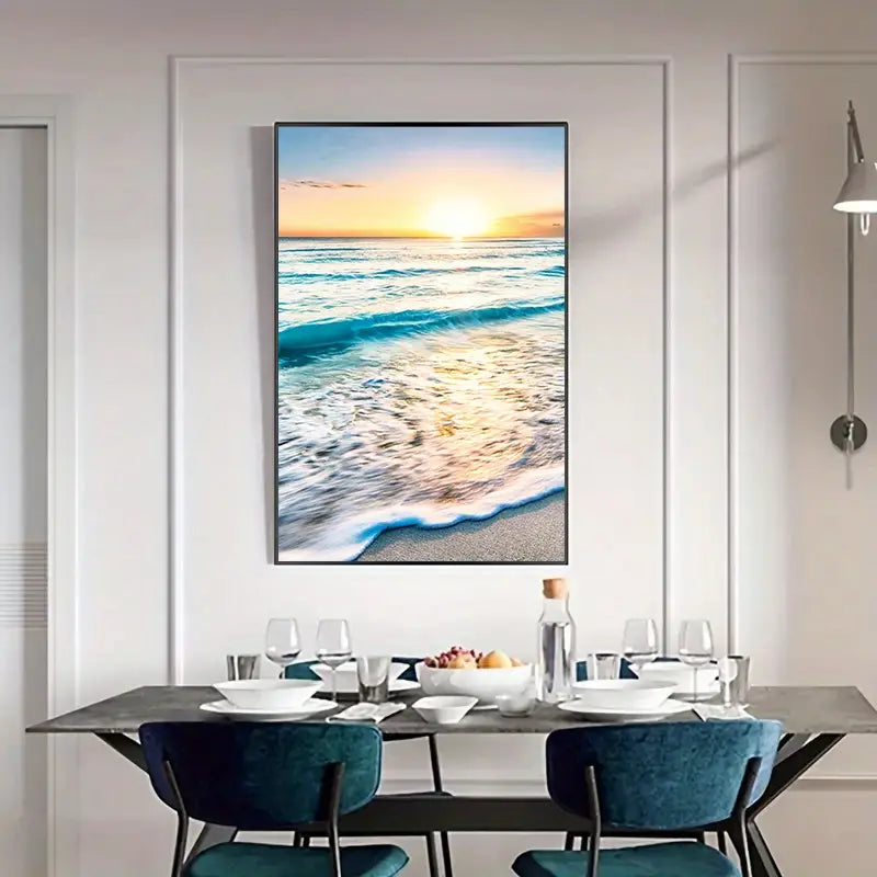 Modern Wave Beach Sunset Canvas Painting Wall Art