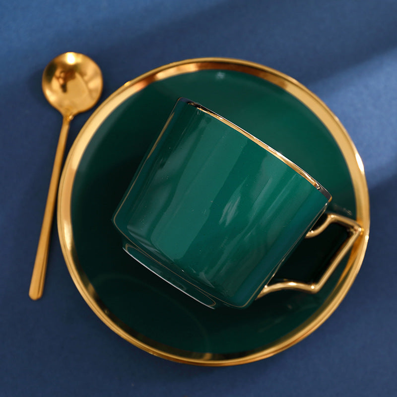 Nordic Dark Green Ceramic Coffee Cup and Saucer Set