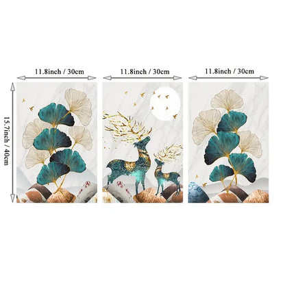 Golden Elk Leaf Canvas Wall Art, 3pcs