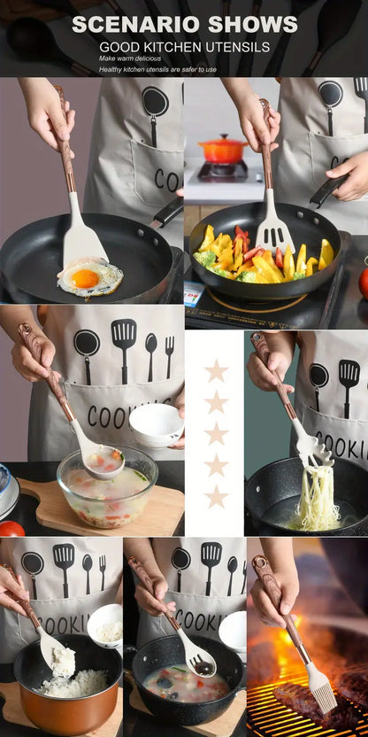 Silicone Cooking Utensils Set, Golden Plated Kitchen Utensils, Eco Friendly & BPA Free