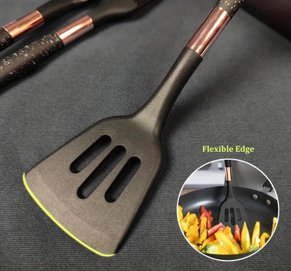 Silicone Cooking Utensils Set, Golden Plated Kitchen Utensils, Eco Friendly & BPA Free