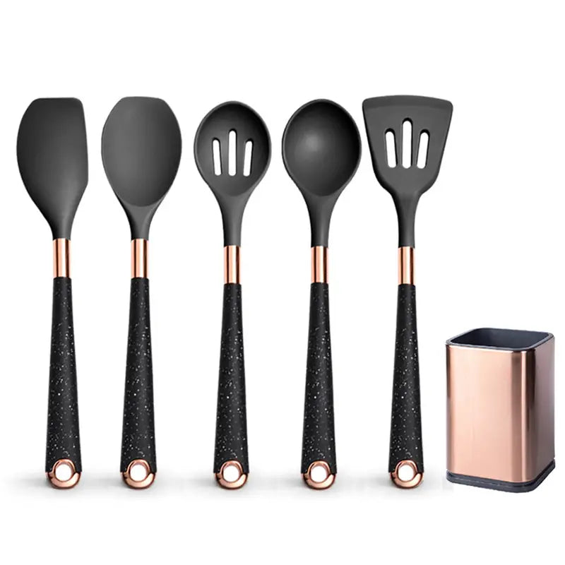 Silicone Cooking Utensils Set, Golden Plated Kitchen Utensils, Eco Friendly & BPA Free