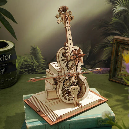 DIY Wooden Musical Mechanical Cello Model