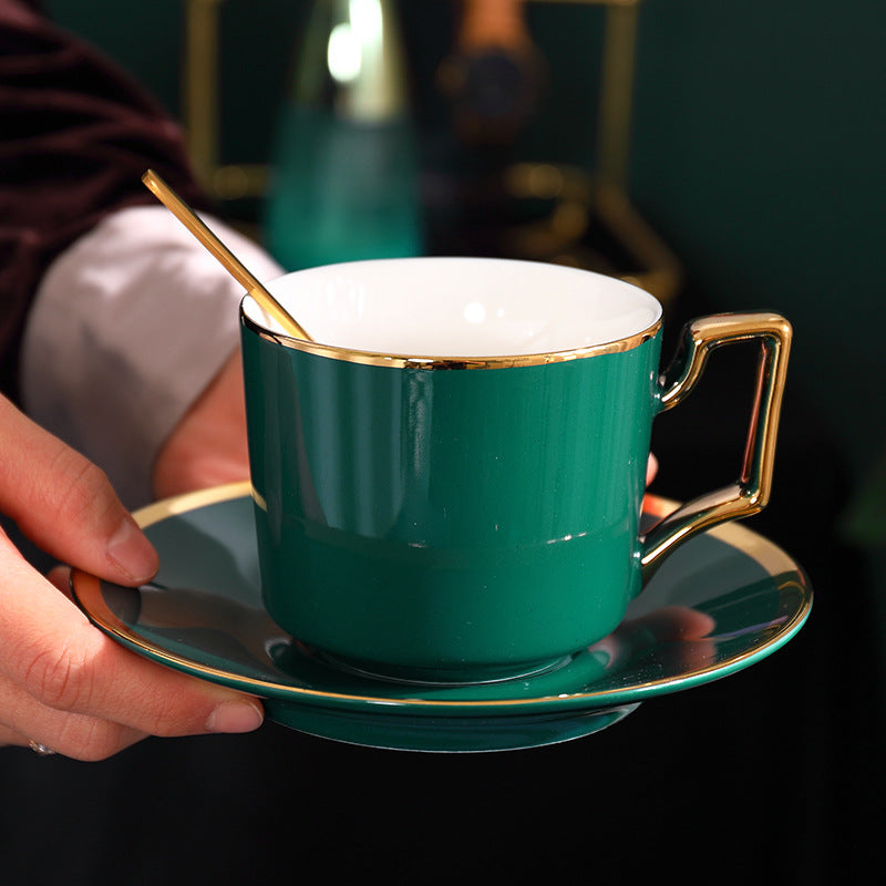 Nordic Dark Green Ceramic Coffee Cup and Saucer Set