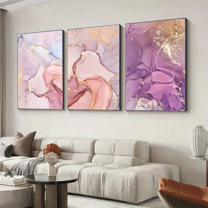 Pink Purple Golden Marble Art Wall Art Poster