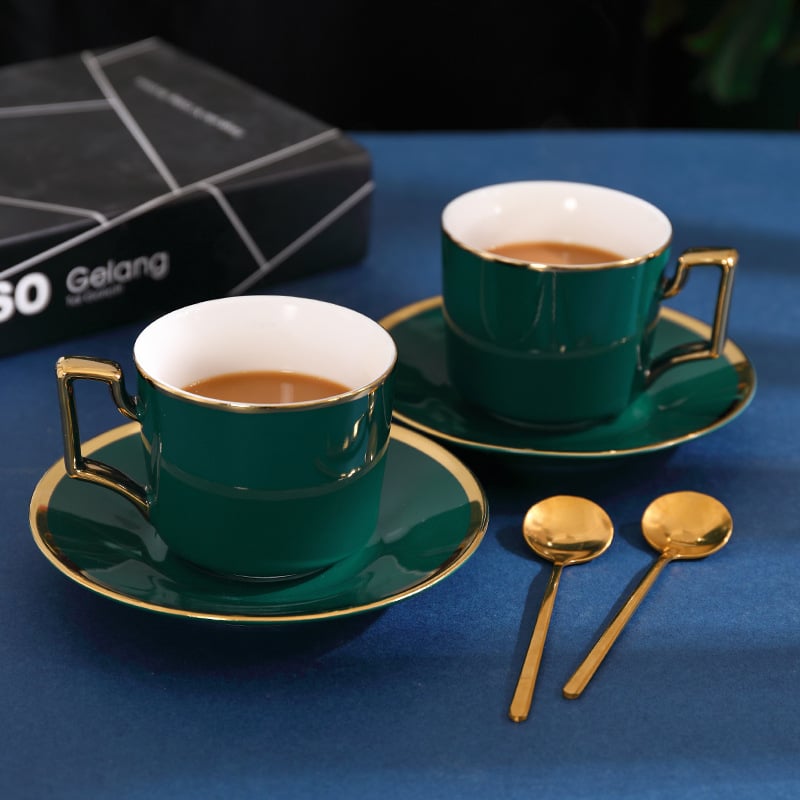 Nordic Dark Green Ceramic Coffee Cup and Saucer Set