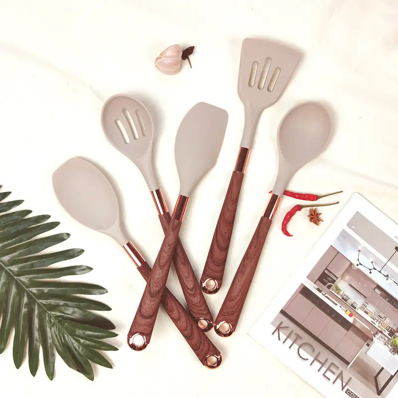 Silicone Cooking Utensils Set, Golden Plated Kitchen Utensils, Eco Friendly & BPA Free