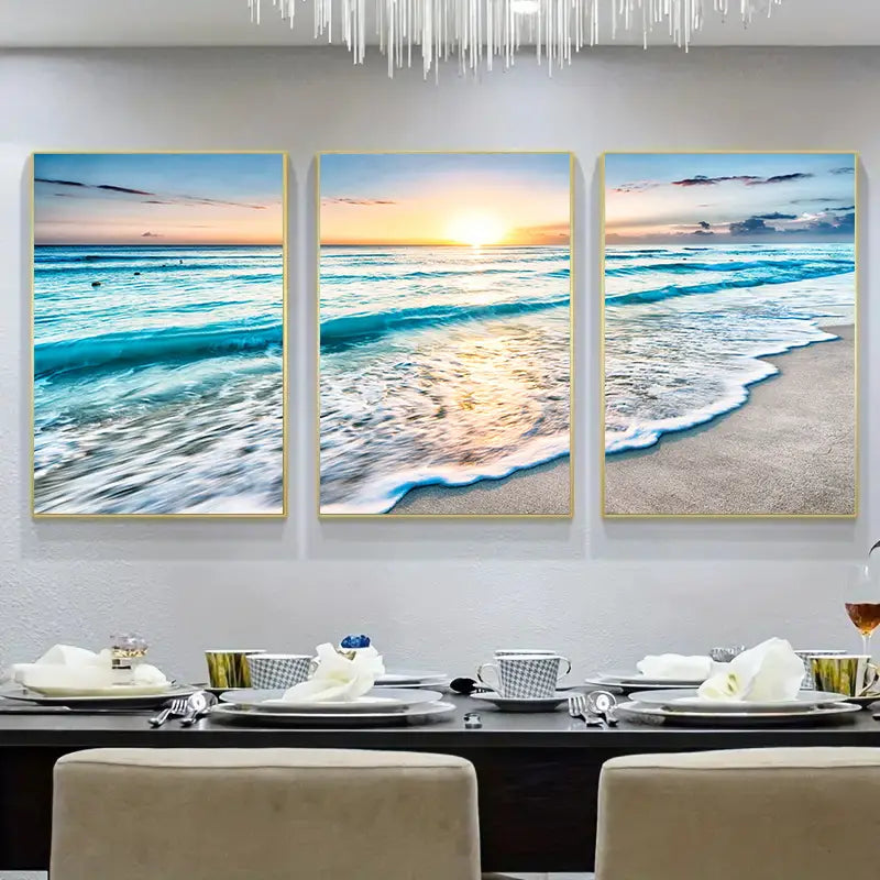 Modern Wave Beach Sunset Canvas Painting Wall Art