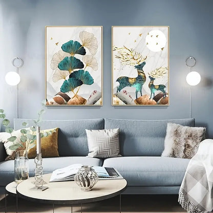 Golden Elk Leaf Canvas Wall Art, 3pcs