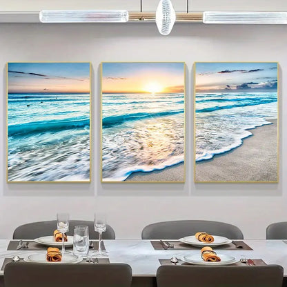 Modern Wave Beach Sunset Canvas Painting Wall Art