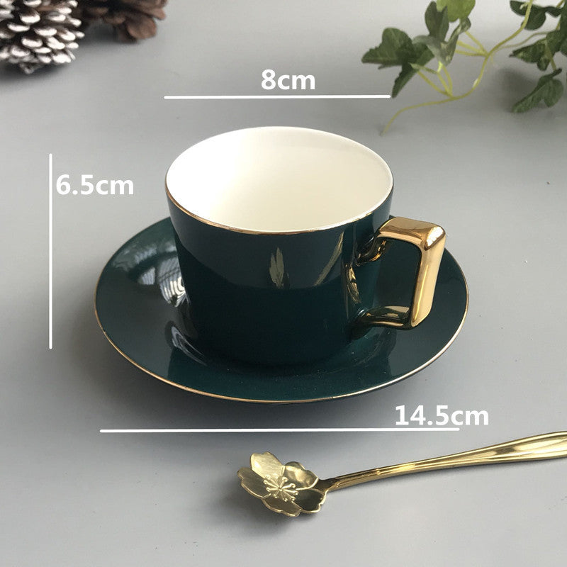 Nordic Dark Green Ceramic Coffee Cup and Saucer Set