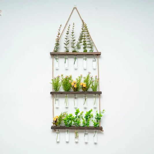 Solid Wood Frame Hydroponic Glass Vase Wall Hanging